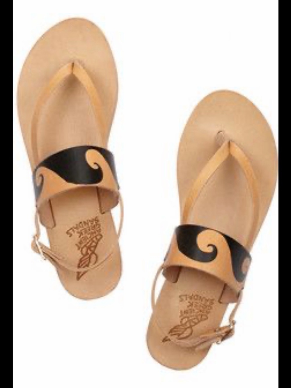 Ancient Greek Sandals Tan and Black Leather Wave Strap Sandals